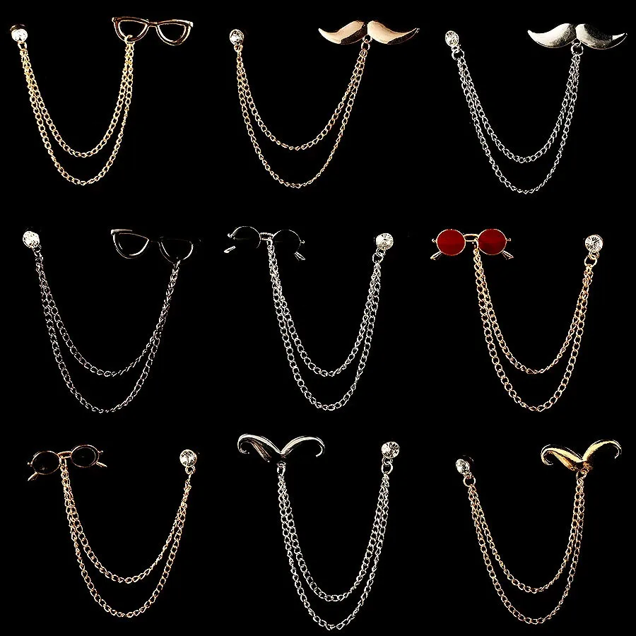 New Man Tassel Chain Brooch Dragon Crown Badge Star Beard Retro Lapel Pins Wedding Party Suit Shirt Collar Jewelry Accessories