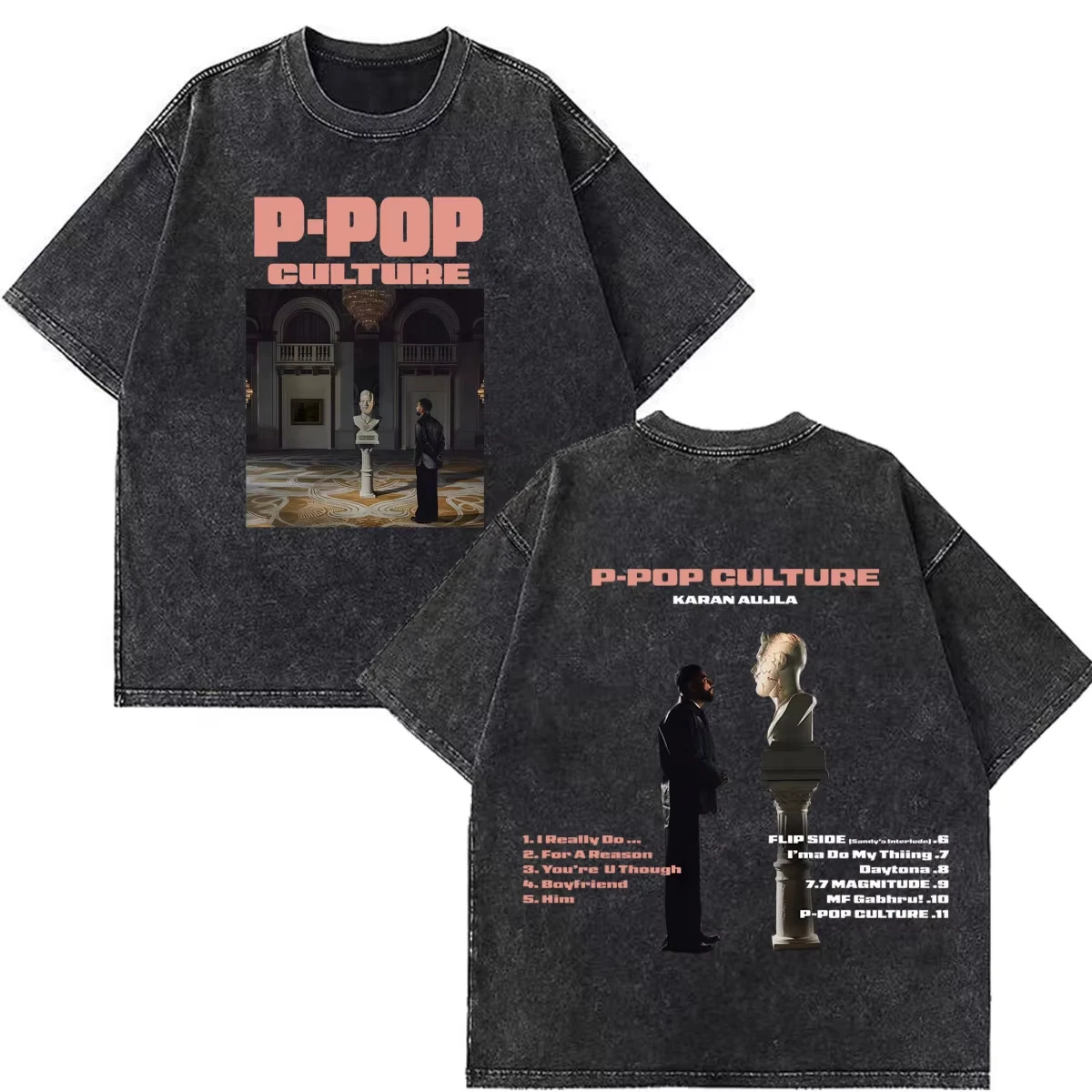 1pc Rapper Karan Aujla P-POP Culture Tour 2026 Graphic T Shirts Washed Kid Men Women's High Quality Loose Casual