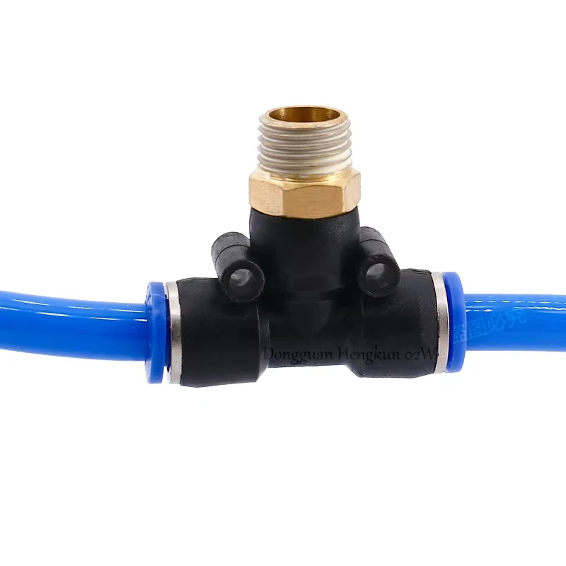 PB Thread Tee Quick Connector 4 6 8 10 12mm - M5 1/8" 1/4" 3/8" 1/2" Male Thread Pneumatic Fitting Quick Connect Coupling