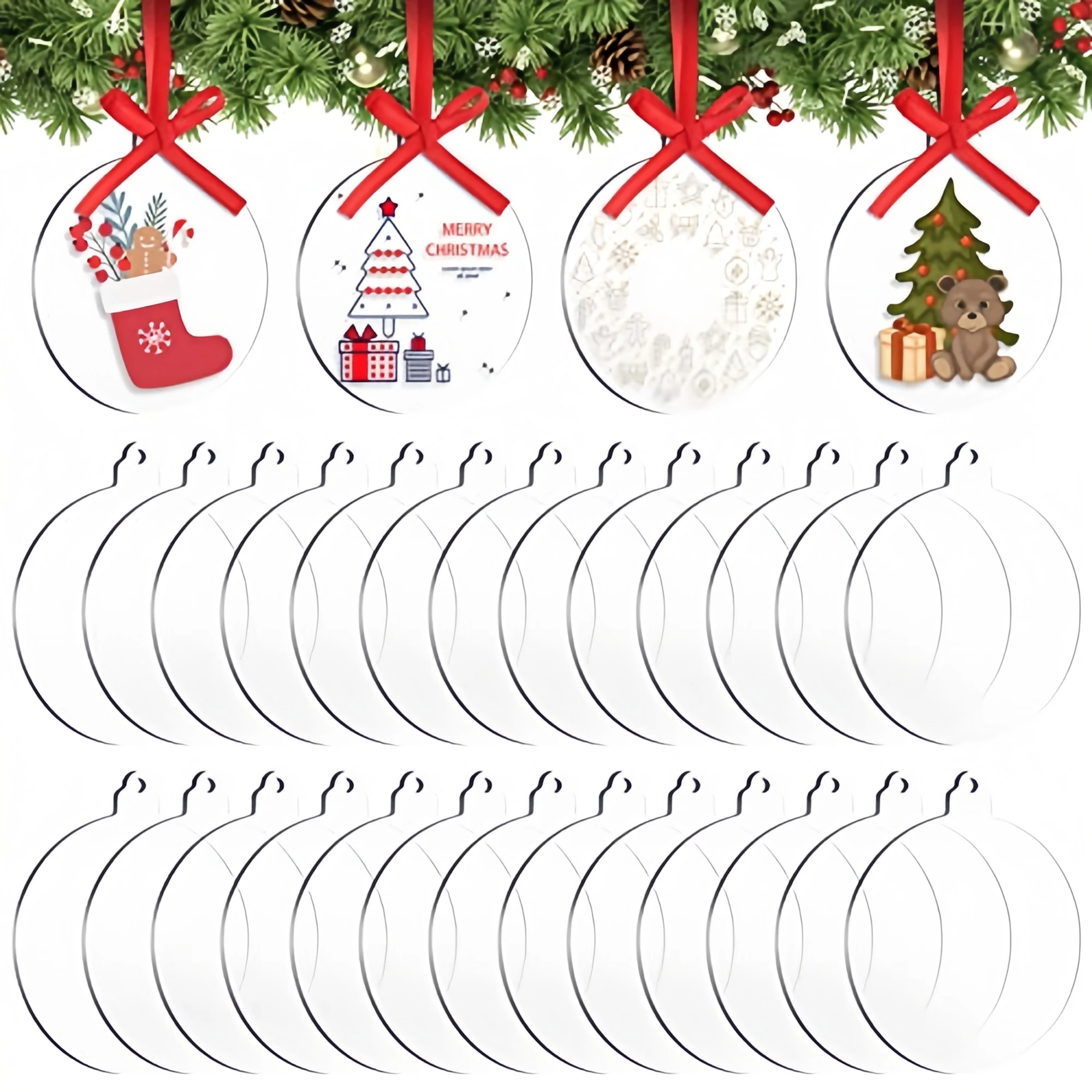 50pcs 3 Inch Clear Blank Acrylic Christmas Ornaments 2023 Unfinished Round Acrylic Christmas Ornaments For DIY Craft Hanging Orn