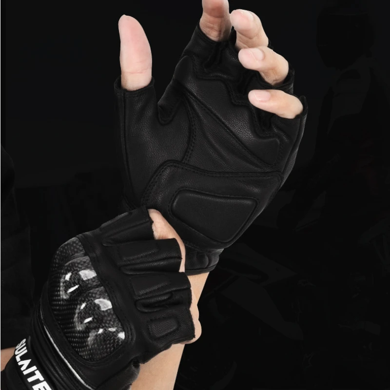 Motorcycle riding gloves breathable half finger knight sheepskin carbon fiber racing protective gloves