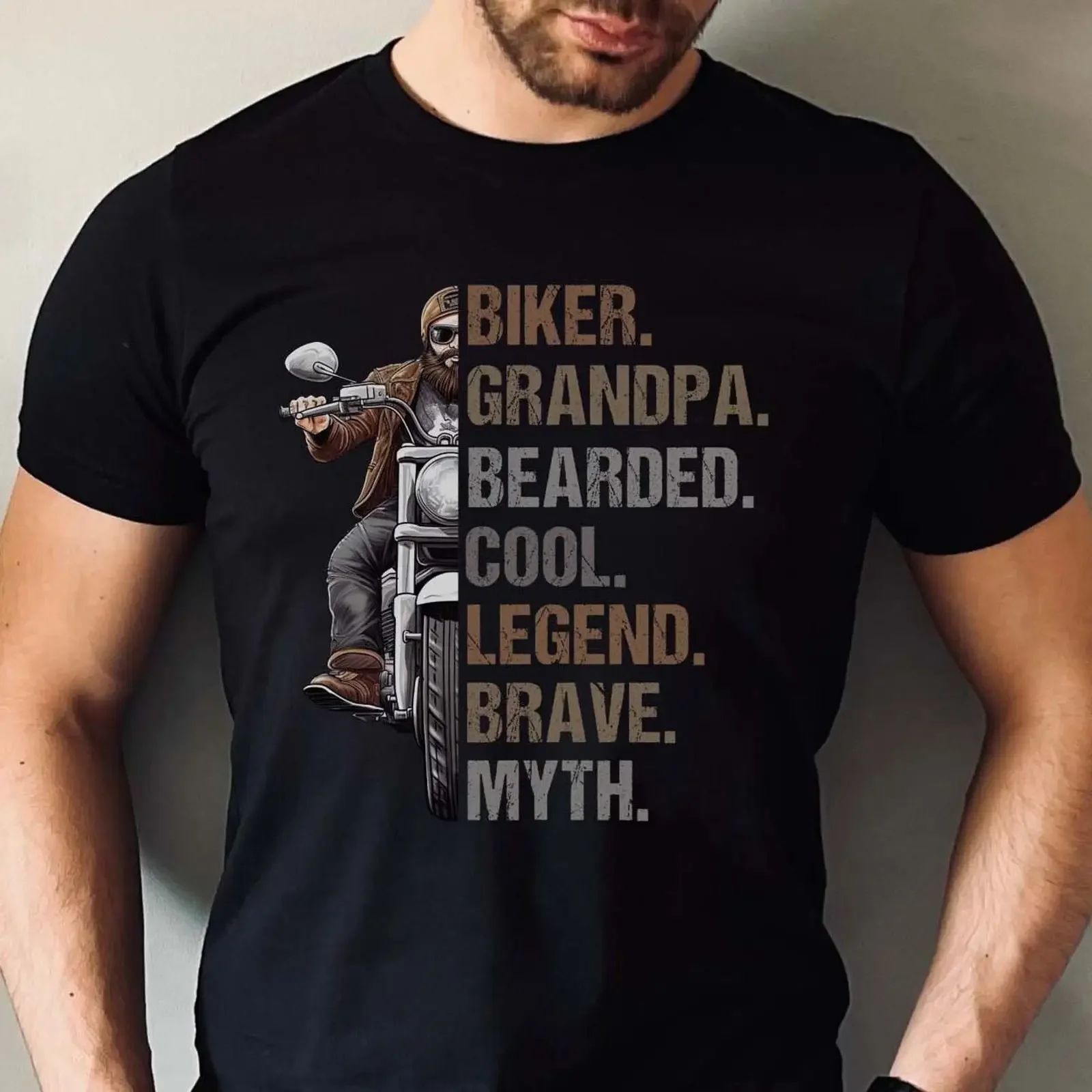 Bearded Biker Grandpa Cool Legend T Shirt Funny Motorcycle for Bike Lover Men's Casual  vintage Washed graphic homme fashion