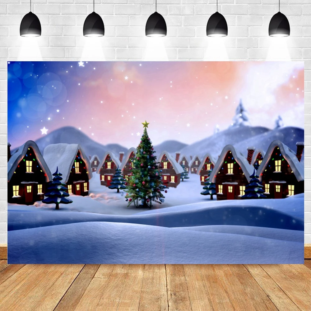 Winter Night Aurora Photography Backdrop Christmas Snowman Country House Natural Landscape Photographic Background Photo Studio