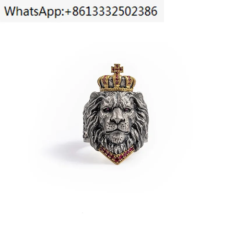 

Design LION Ring Crown Zircon Men's Opening Adjustable Fashion Retro Style Personality Trend