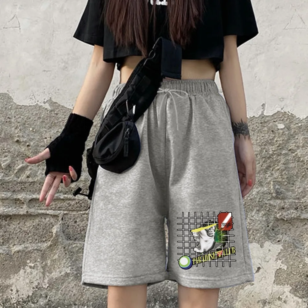 Fashion Ladies Shorts Harajuku Loose Shorts Personality Sculpture Printing Series Student Casual Stretch Belt Nine-point Pants