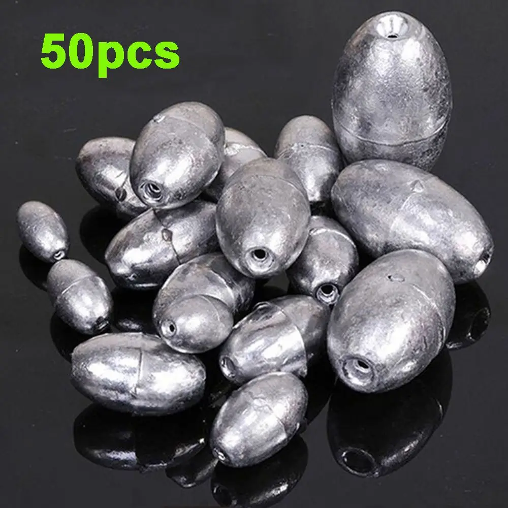 50PCS Oval Shaped Weight Split Shot Olive Angling Gear Lead Sinker Sinkers Fishing Beads