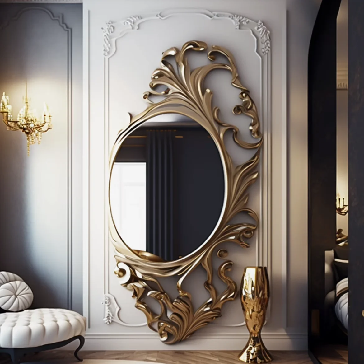 Art Decor Wall Mirror Luxury Custom Full Length Metal Mirror Floor Large Hanging Mirror Wood Frame Gold Sliver Antique