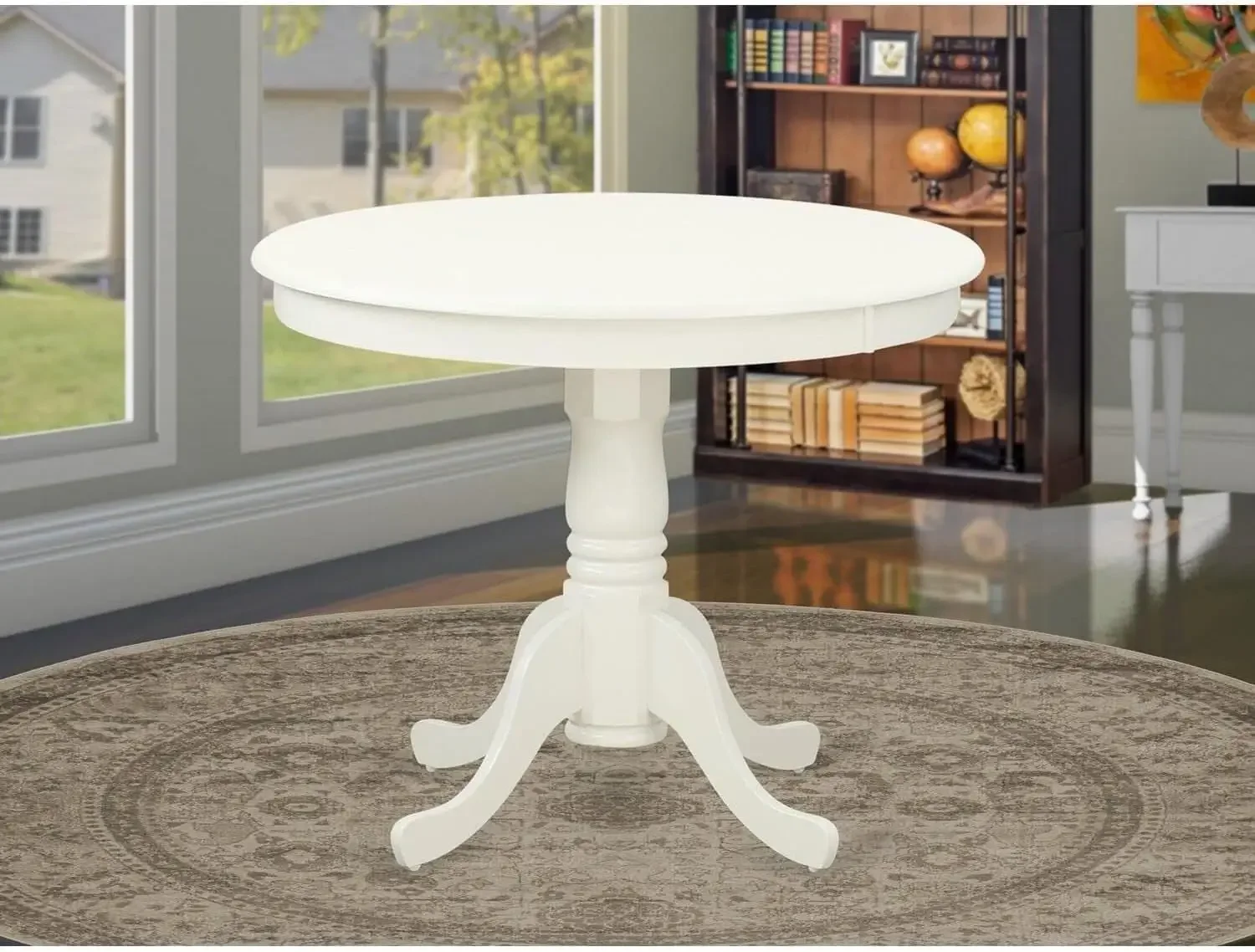 Antique Dining Room Table - a Round kitchen Table Top with Pedestal Base, 36x36 Inch, Linen White