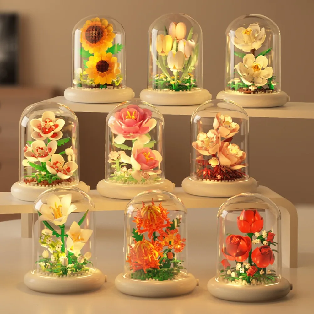 

GSF MOC Eternal Bouquet Display Box Micro Building Block Flower Model DIY Home Desk Plant Decoration Brick Toy For Children