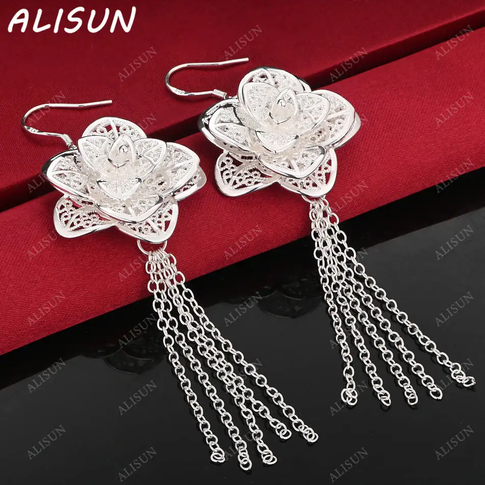 

ALISUN 925 Sterling Silver Flower Tassel Earrings Drop Earrings Fashion Jewelry Charm Grace Noble Wedding Accessories