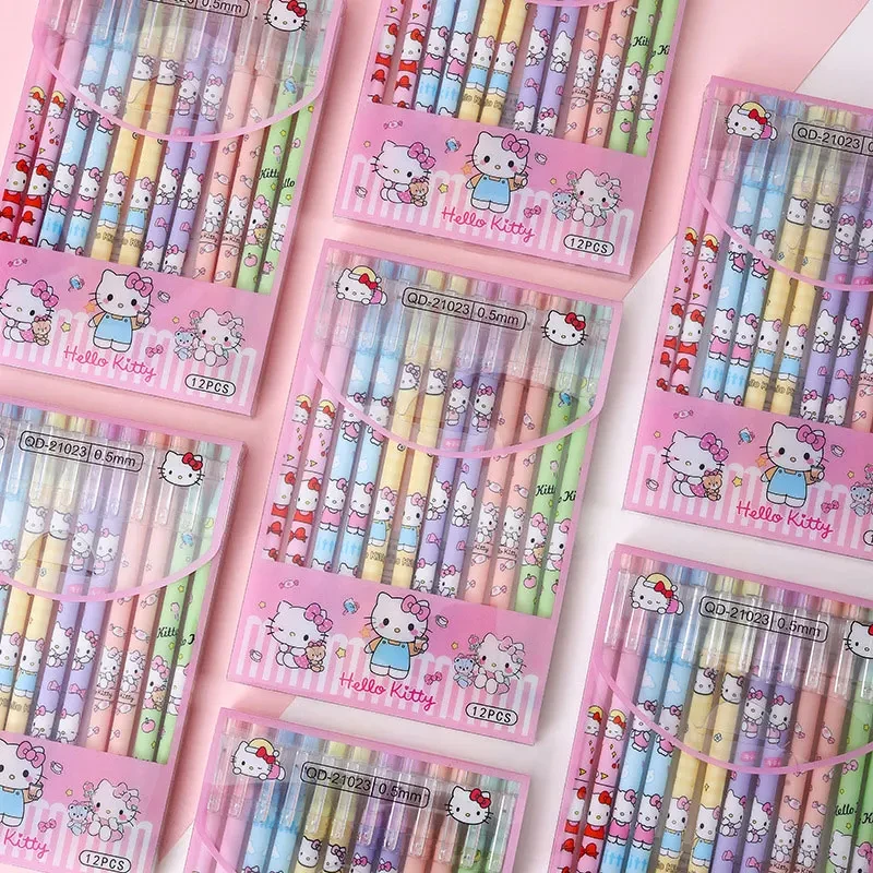 12Pcs Kawaii Hello Kitty Sanrio Erasable Neutral Pen Anime Y2K Blue Gel Pen Child Student School Stationery Supplies Kids Gifts