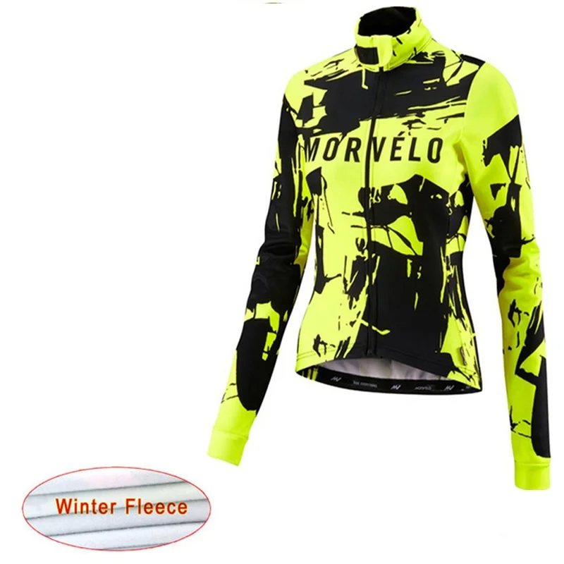 Morvelo-inverno ciclismo jersey para as mulheres, jaqueta de lã térmica, manga comprida, windproof, para mtb e bicicleta