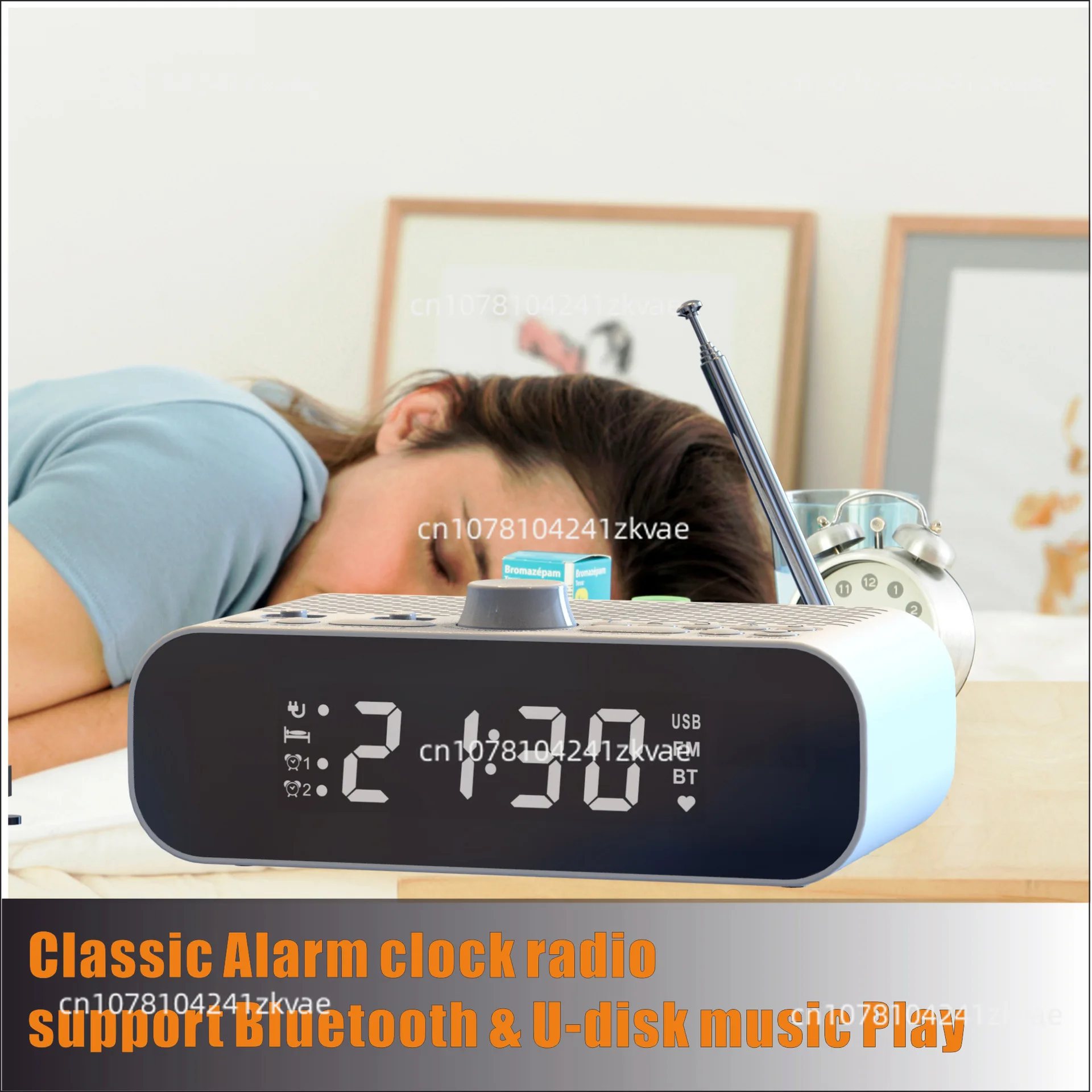 FM alarm clock  radio/bluetooth speaker LED electronic  card U disk timing switch player Display Dual Alarm Clock