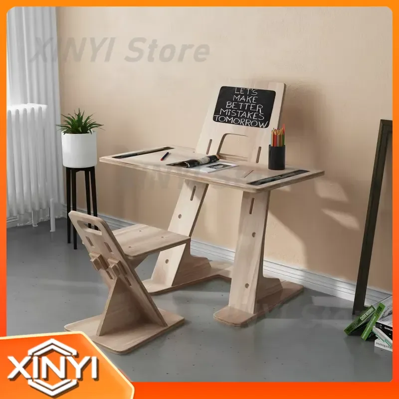 for Children Plywood Desk and Chair Set Adjustable Height Student Table with Drawing Board Combined Style Learning Furniture