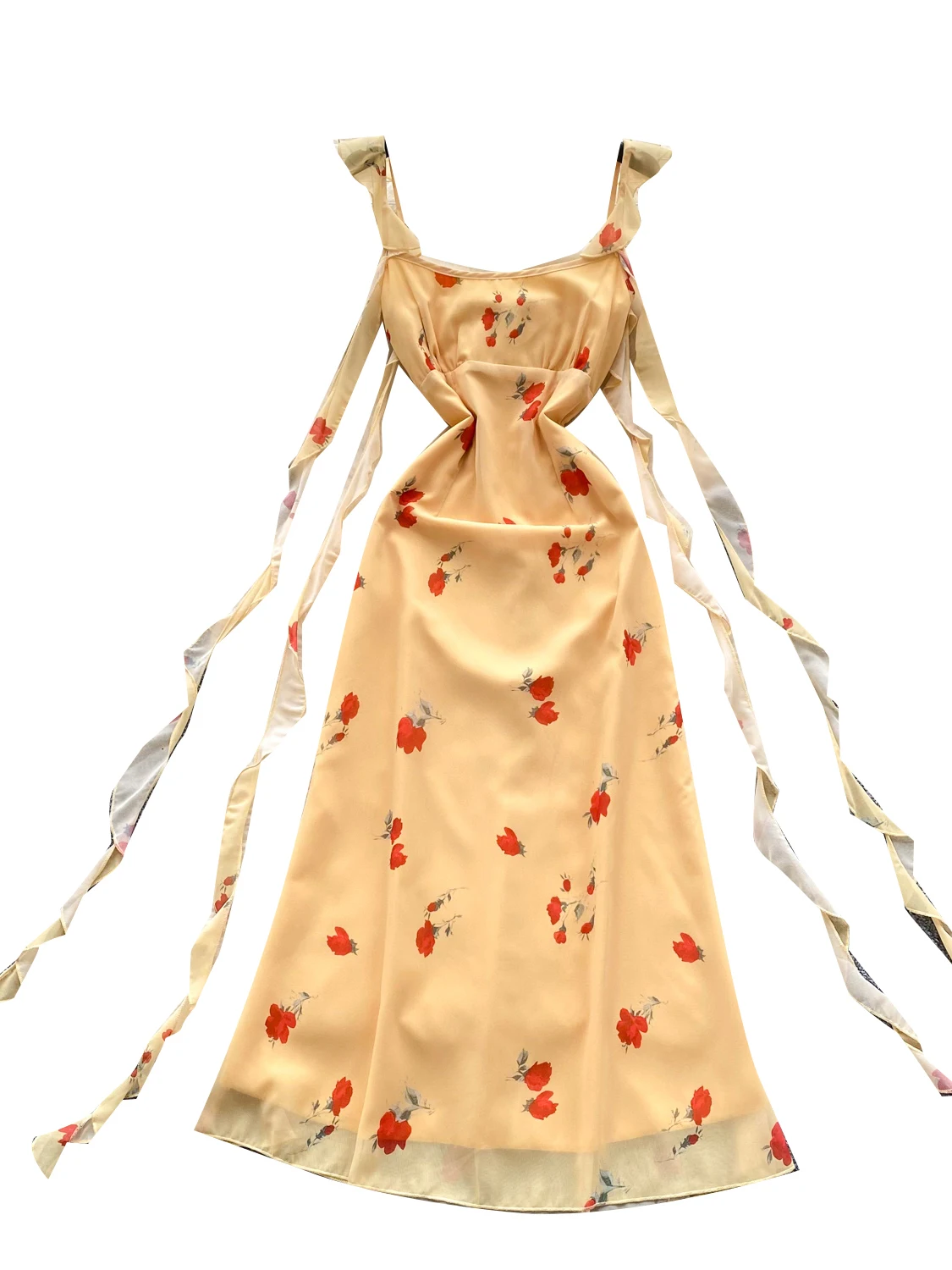 Vestido amarillo con estampado Floral y cuello ter para mujer, vestido Midi adeazante de corte en A, vestido de manga co...