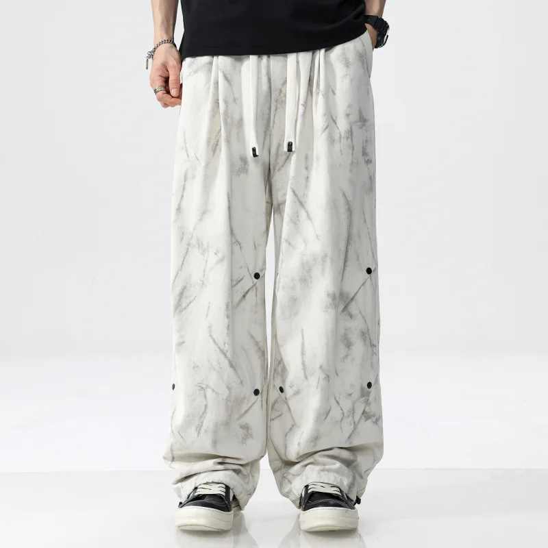 

Spring and autumn men's fashionable versatile hanging feeling dirty and worn straight leg loose sports and casual wide leg pants