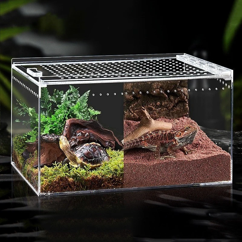 Acryl-Reptilien-Fütterungskäfig, gehörnter Frosch, Eidechse, Skorpion, Terrarium, hochtransparente Amphibienbox, krabbelnde Haustiere, ökologische Box