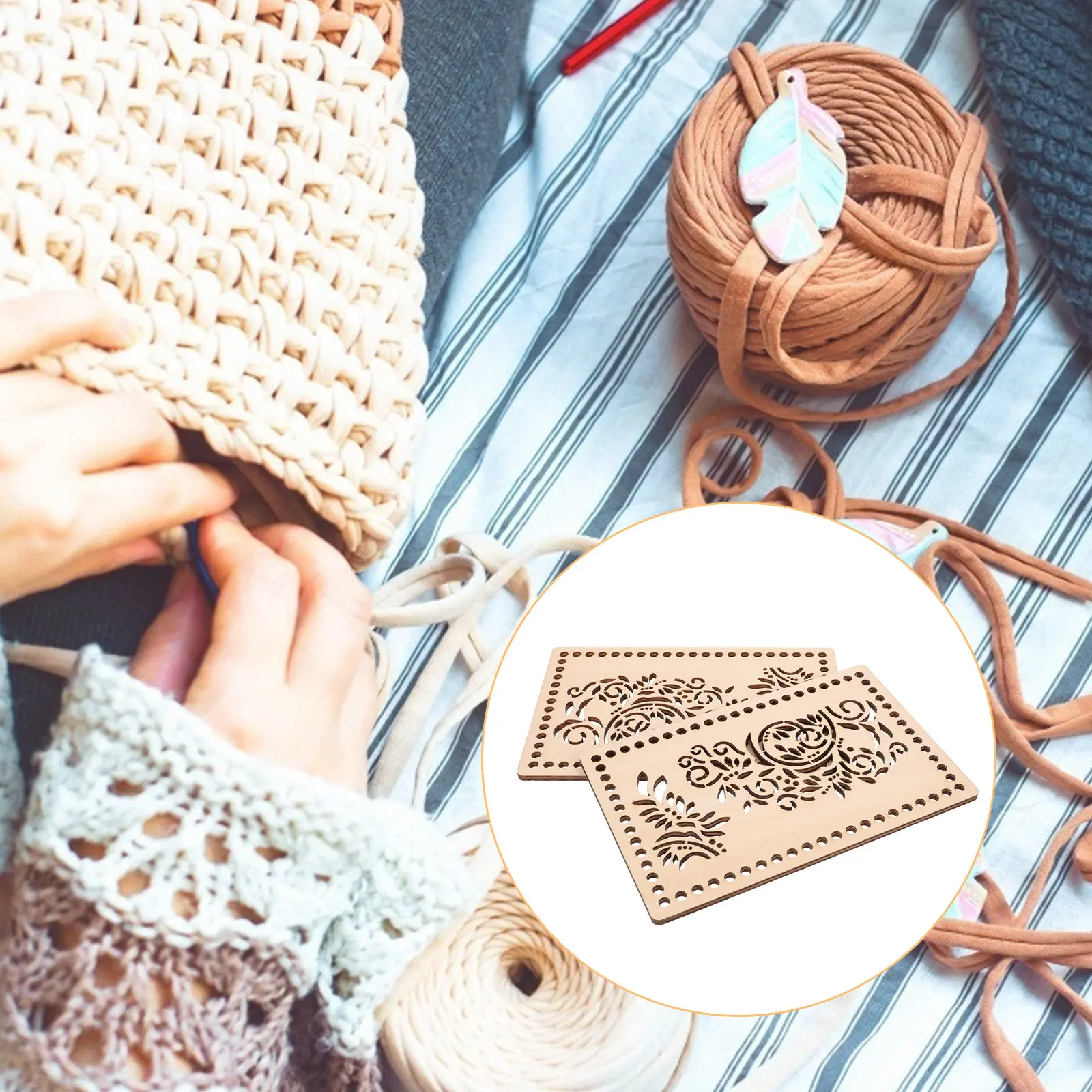 

2pcs Wooden Bag Bottom Shaper DIY Crochet Bases H made Weaving Supplies Hollow Pattern Decorative Effect Suitable H bags