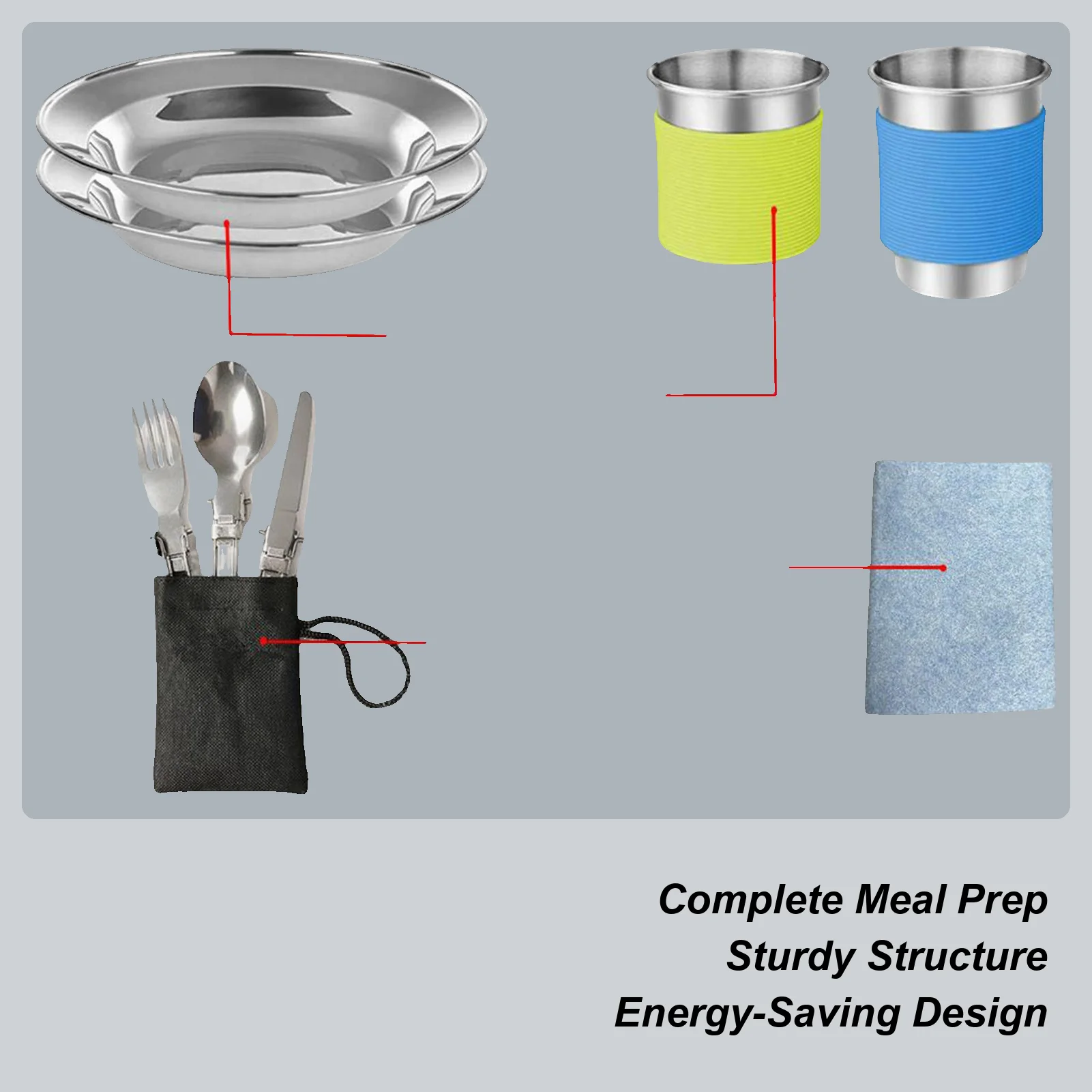 

Набор для приготовления пищи на природе, складная посуда для рюкзака, портативная посуда с антипригарным покрытием, кухонный чайник, чашка, ножи, вилка, ложка для путешествий