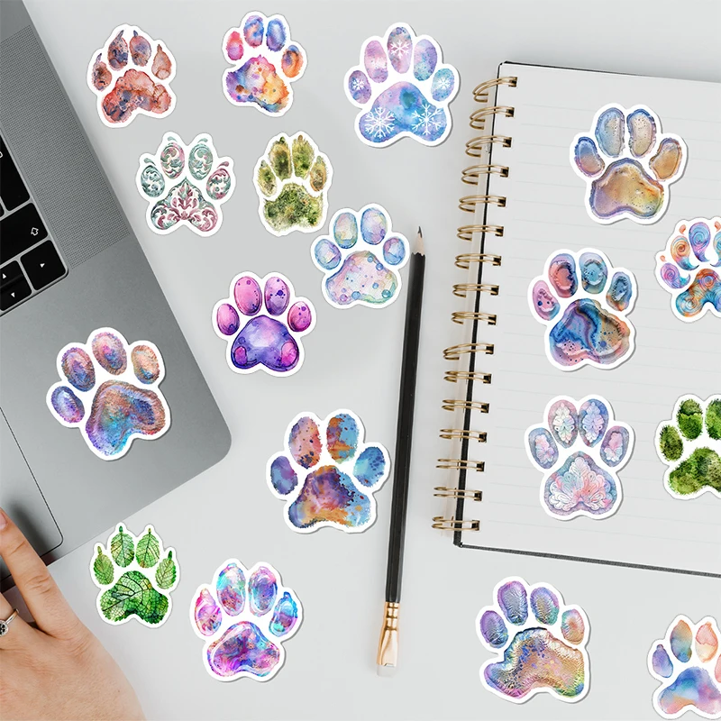 50Pcs Colorful Paw Print Stickers Waterproof Watercolor Decals DIY Decor For Laptop Guitar Suitcase Water Bottle Notebook Phone - view 2