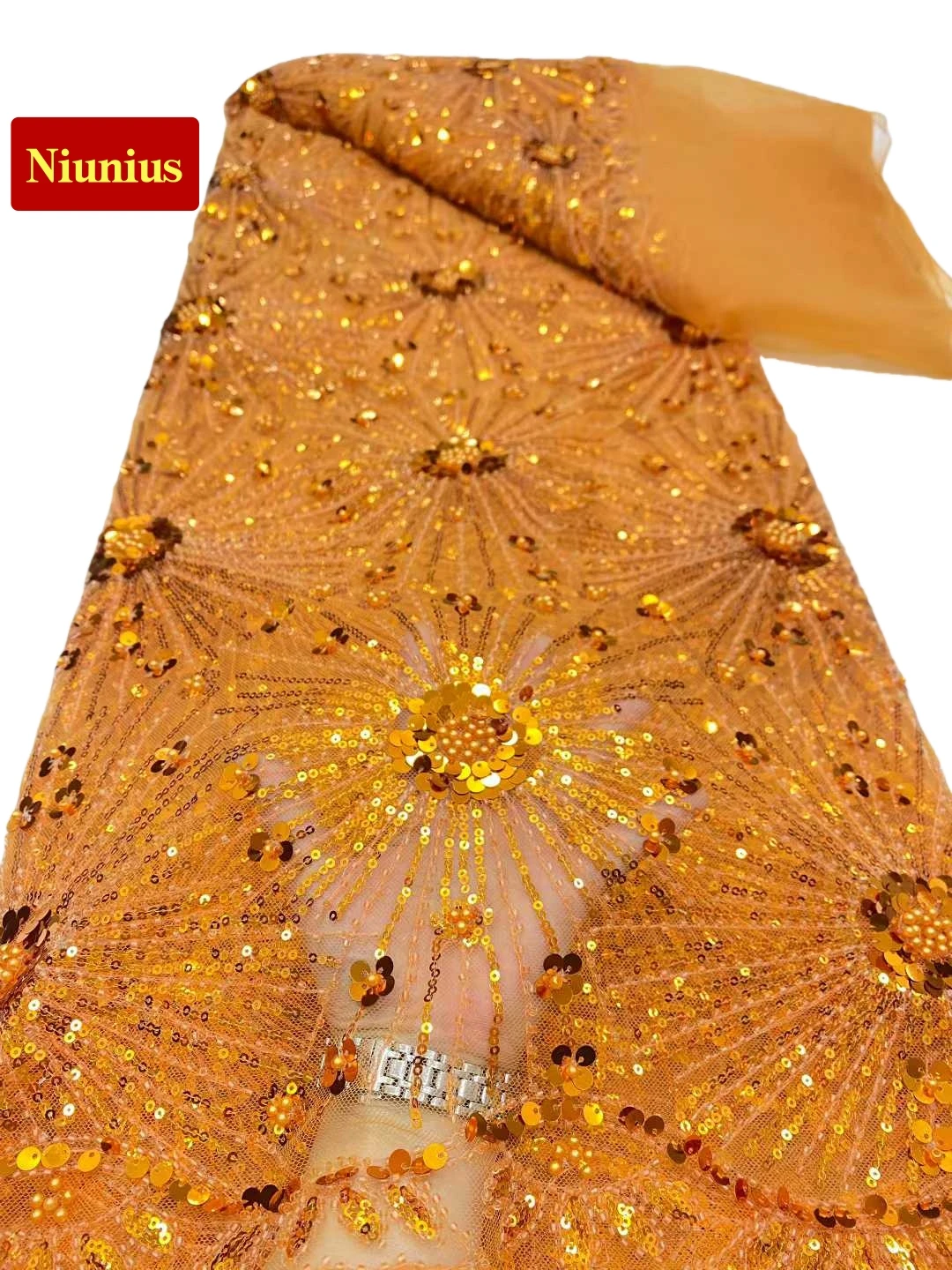 

2026 Latest Luxurious Sequined Lace Fabric with Stones, Soft Mesh, for Elegant Party Evening Dresses NN5681_Z