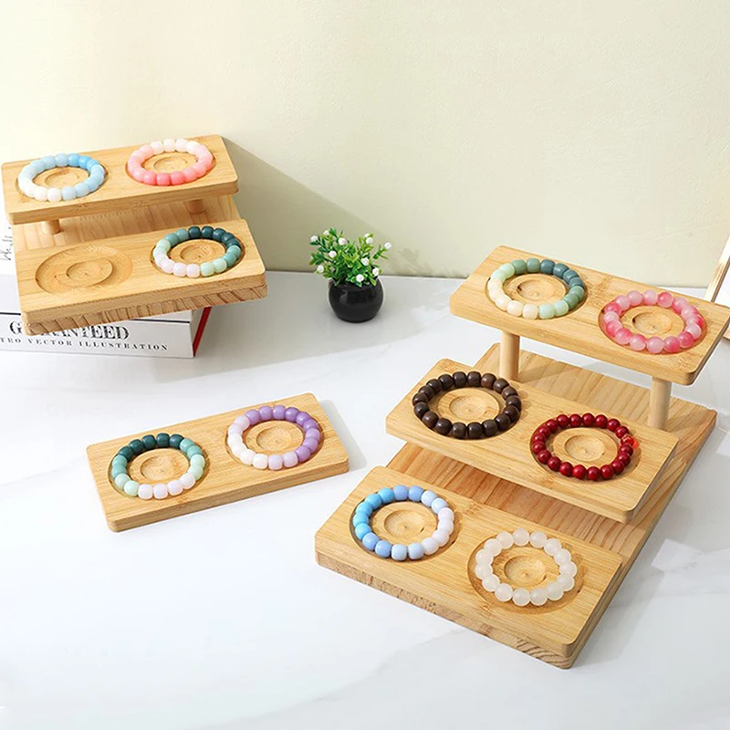 Square Round Wood Bamboo Design Tray Storage Base Display Board Ear Nail Decor Ornament Necklace Bracelet Pendant Oragnize