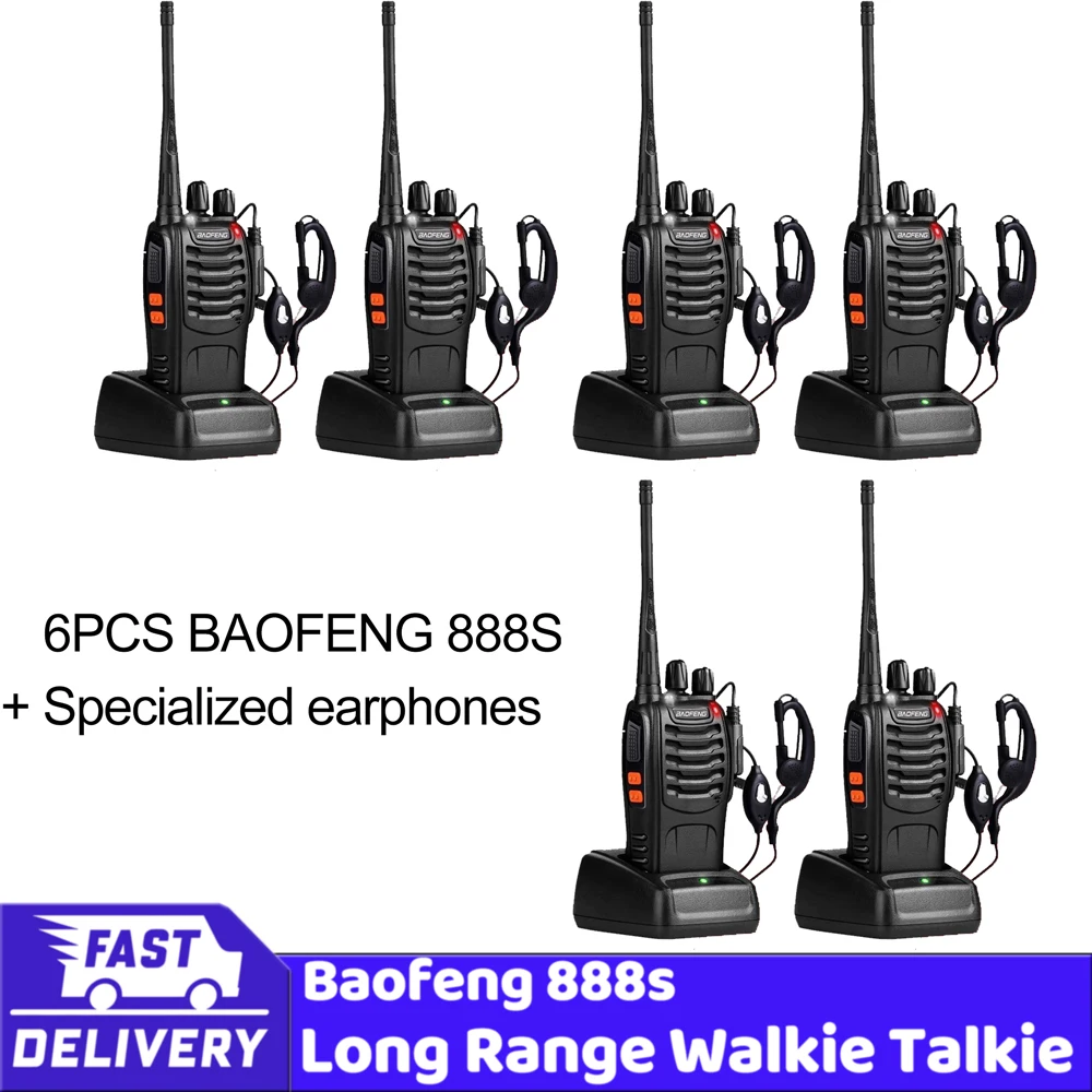 6팩 BAOFENG 888S 워키토키 장거리 UHF 400 - 470MHz 16CH 전문가용 양방향 라디오