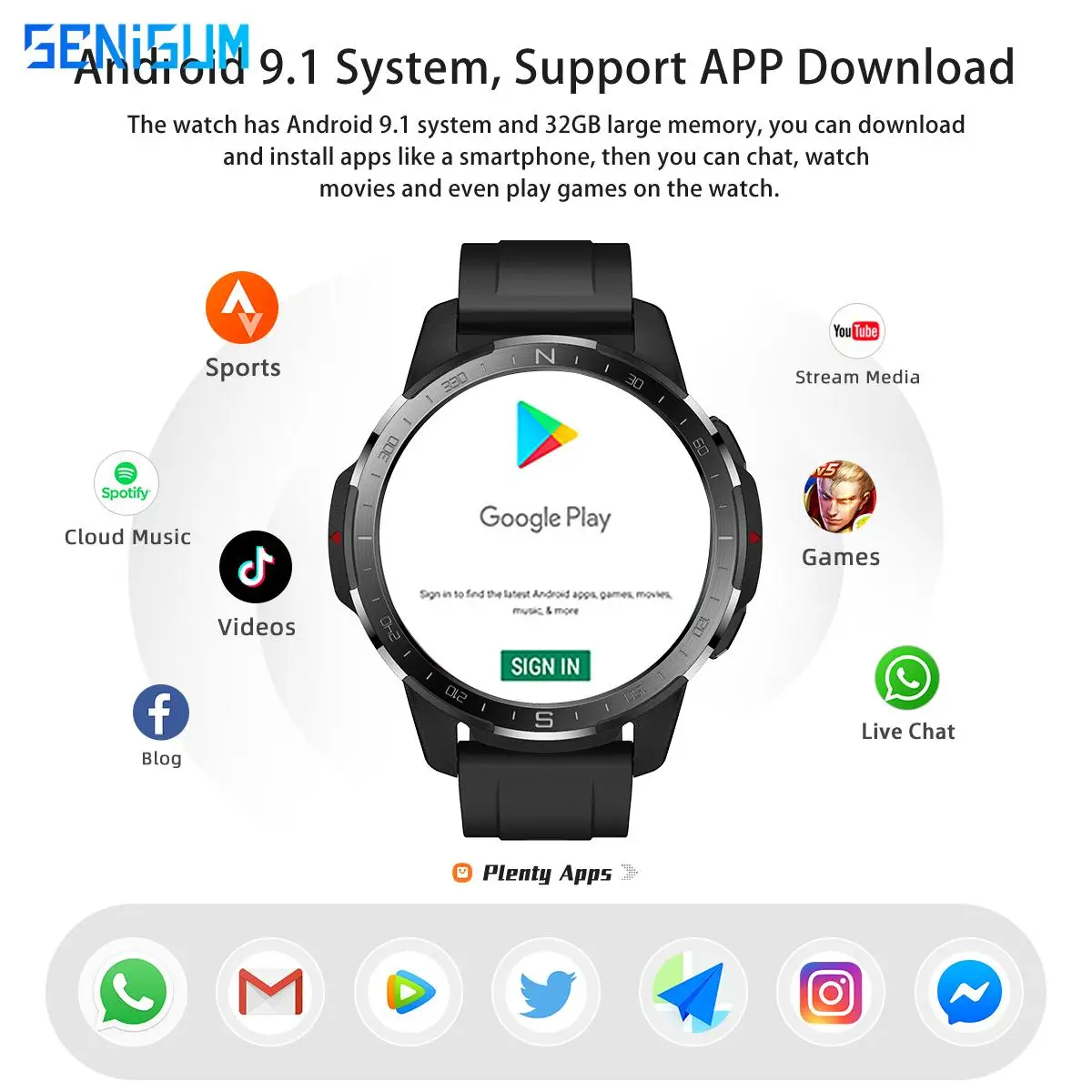 

Smart Watch Men LTE 4G Smartwatch Android 9.1 32G ROM IP67 with SIM card 5MP Camera GPS WIFI 1000mAh 1.6 inch HD Screen 400*400