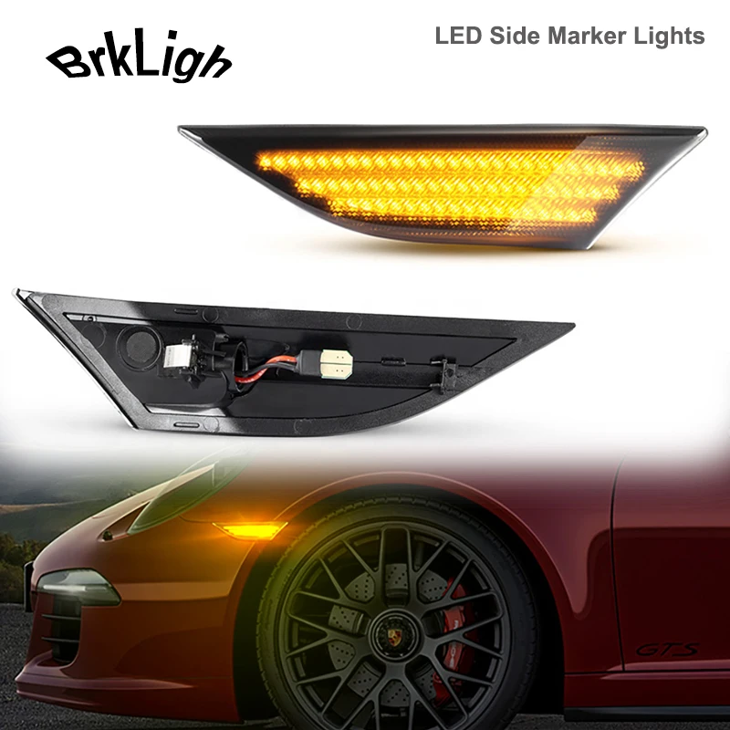 

2Pcs For Porsche 911 Carrera 991 Boxster 981 Cayman 982 718 LED Dynamic Front Bumper Side Marker Lgihts Trun Signal Lamps