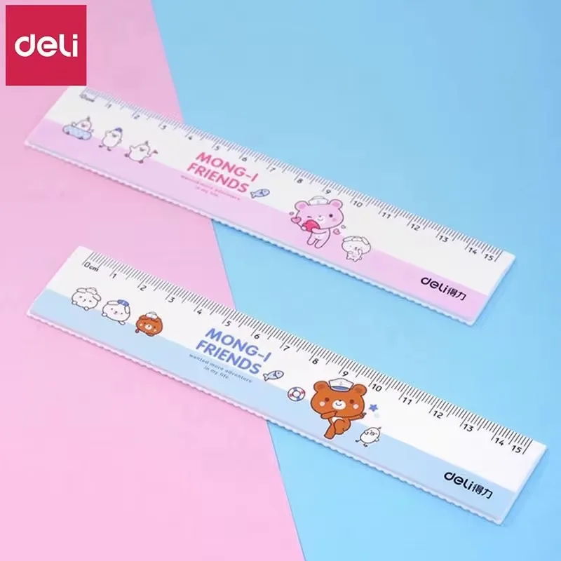 Deli Cute Bear Ruler 15cm/6 Inch School Rulers for Kids Learn Draw Straight Lines Plastic Ruler Kwaii