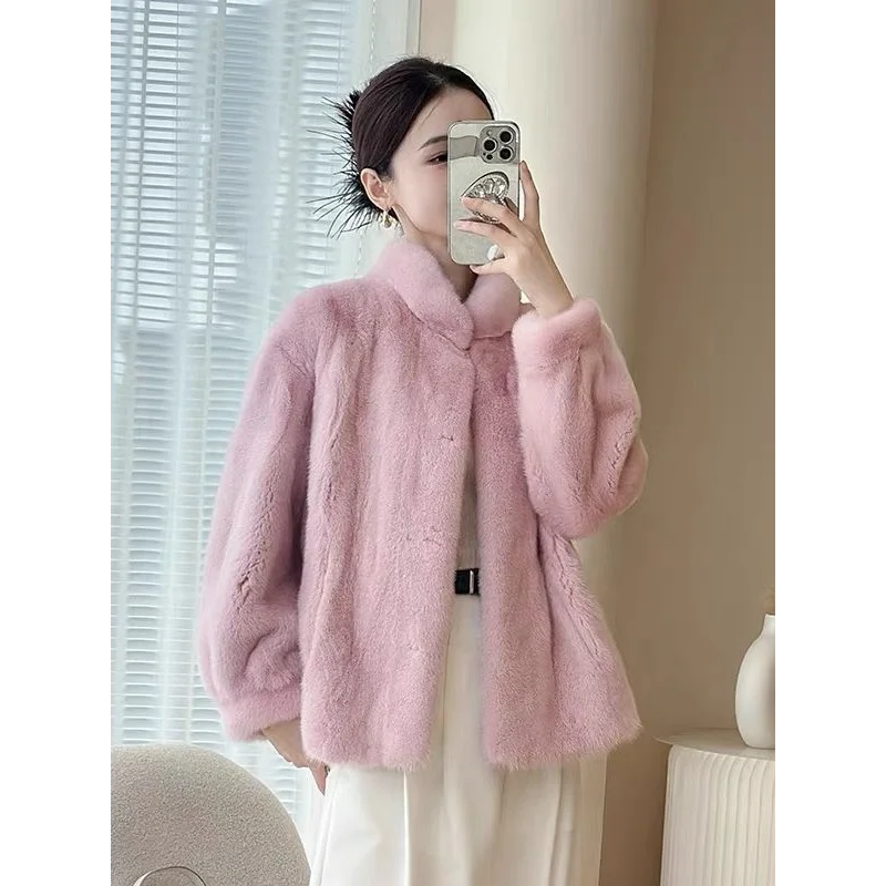 

2025 New Women's Fashionable Stand Collar Environmentally Friendly Mink Fur Mink Coat