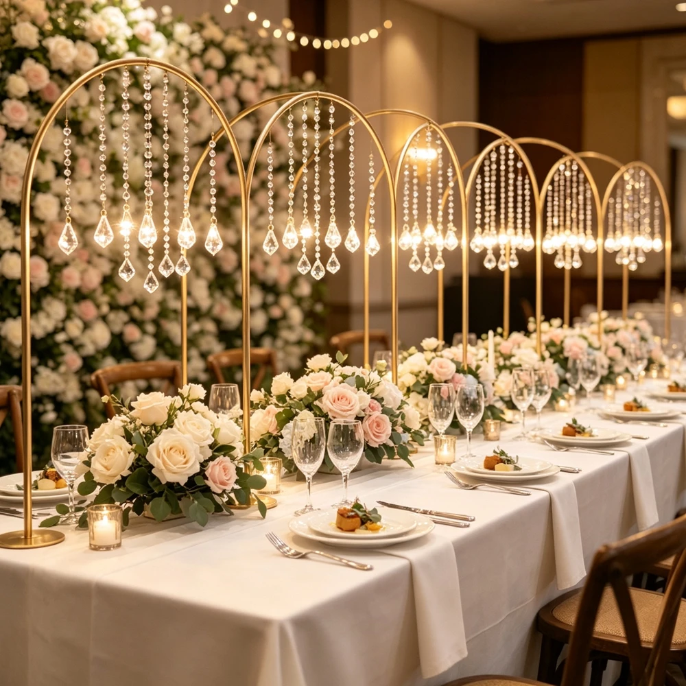 10pcs 60-100cm Modern Pedestal Hanging Design Staging Decoration Gold Metal Crystal Wedding Flower Stand