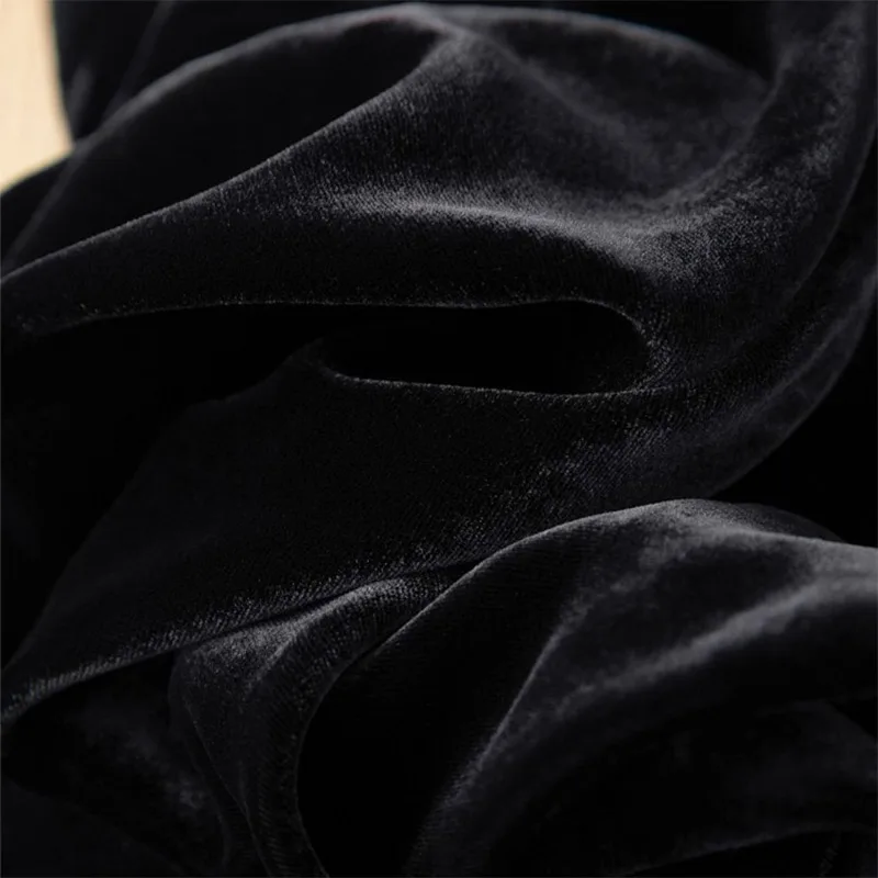 Women Velvet Silk Long Pants Natural Mulberry Silk Loose Type Wide Leg Pants Elegant Trousers Black MM633