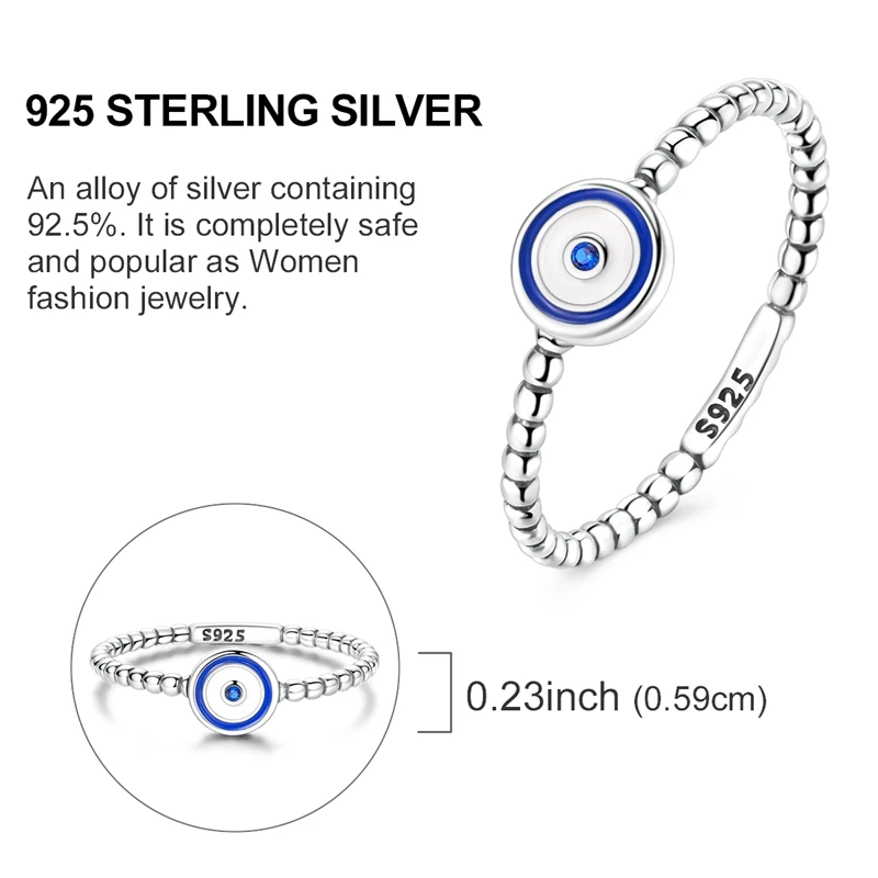 خاتم أصلي S925 من الفضة الإسترليني خاتم أزرق مستدير عين الشيطان خاتم ديني رقيق للذكرى السنوية إكسسوار هدايا رائع