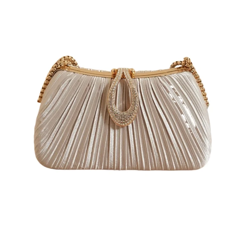 

2025 Новая атласная плиссированная вечерняя сумка, трендовое светское платье, сумка Cheongsam, свадебный кошелек с цепочками для выпускного вечера