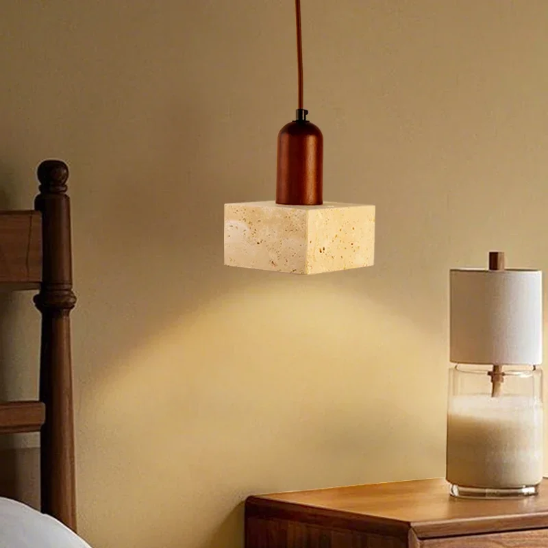 TechHPMinimalist Bedroom Pendant Light Led Pendant Light Yellow Cave Stone Wabi Sabi Style Bedside