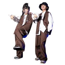 Boys Girls Streetwear Fashion Show Hip Hop Loose Suits Set Vest Pant Children Waistcoat Trousers Tracksuits Kids Stage Clothing