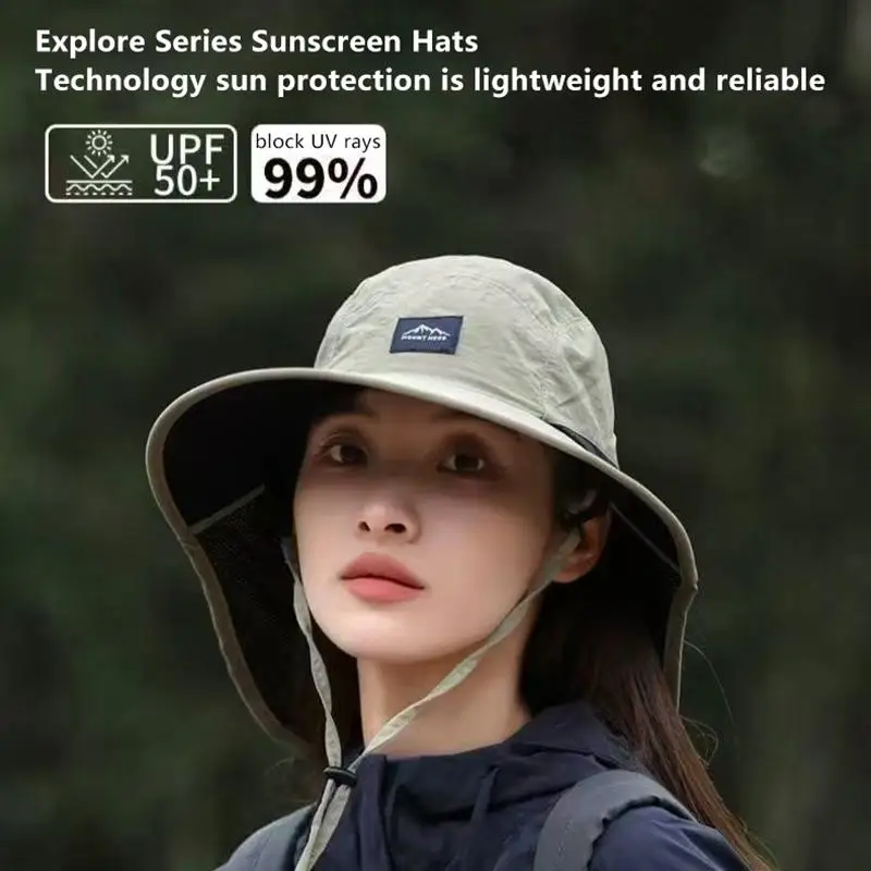 Breathable Wide Brim Sun Hat With Neck Flap UV Protection Fisherman Hat With Wind Rope For Hiking Camping Fishing Beach