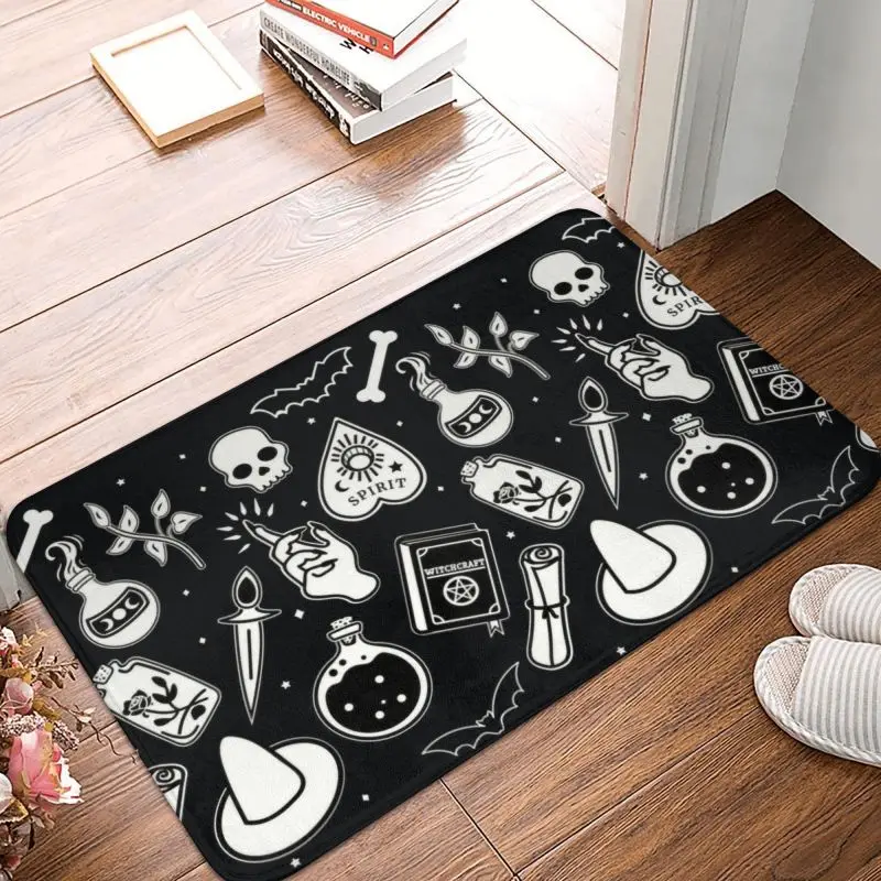 Witchy Essence Door Floor Kitchen Bathroom Mats Anti-Slip Outdoor Halloween Spooky Witch Skull Doormat Room Entrance Carpet Rug