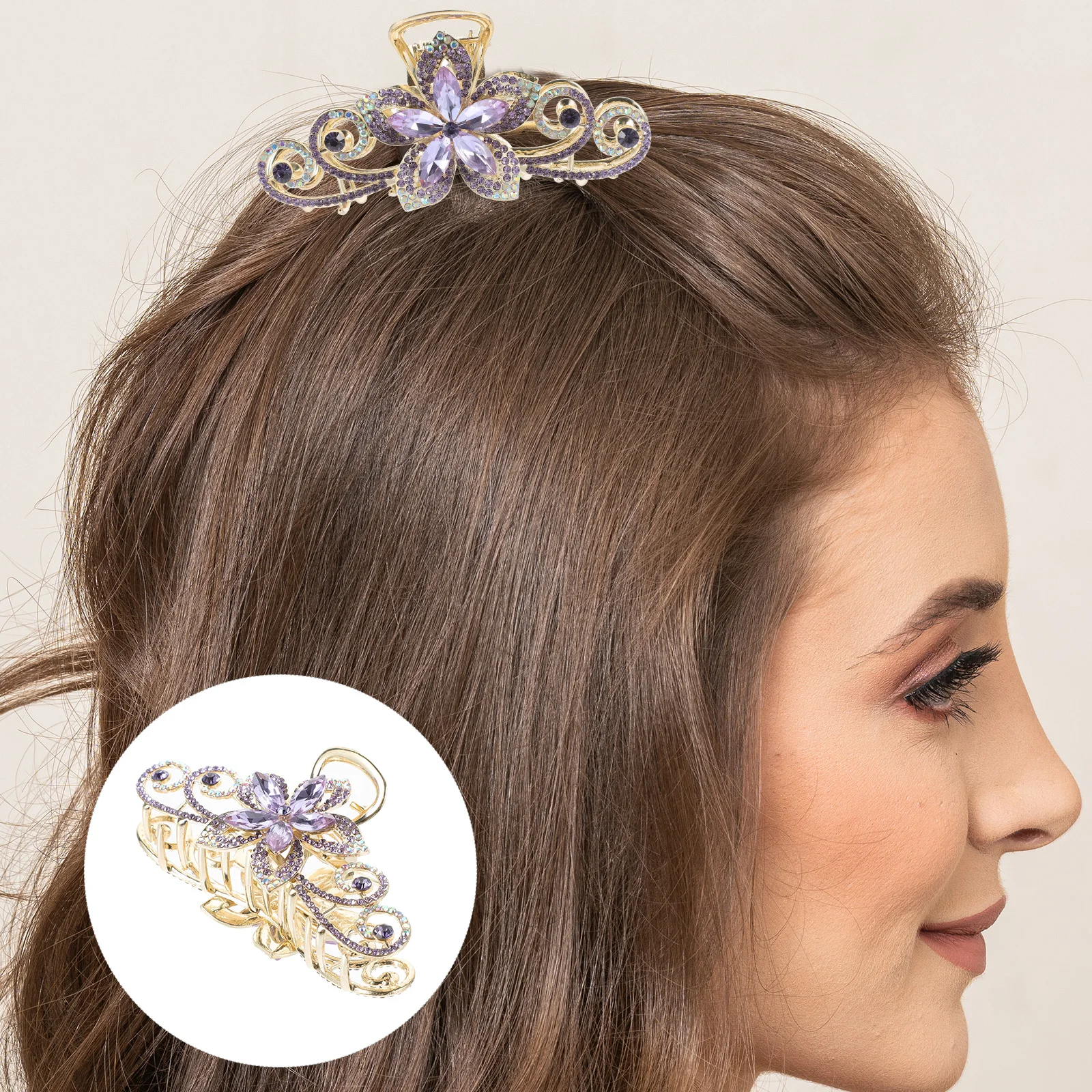 مشبك شعر أنيق كبير بمخلب على شكل زهرة من حجر الراين، تثبيت آمن، سبيكة متينة، تسريحات شعر مختلفة، مشابك فكية للشعر