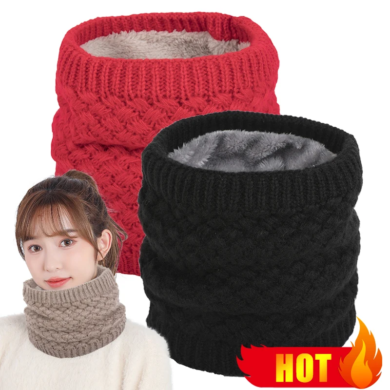 Winter Knitted Scarf for Women Men Warm Snood Scarfs Neck warmer  Fleece inside Thick Knitting Ring Scarf Outdoor Neck Scarves