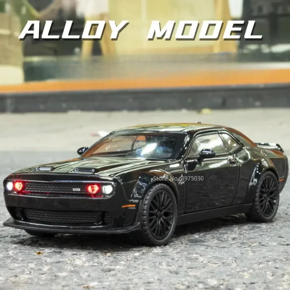 1:32 Scale Dodge Hellcat Sports Car Miniature Models Toy Alloy Diecast Doors Opened Sound Light Pull Back Kids Gifts Collection