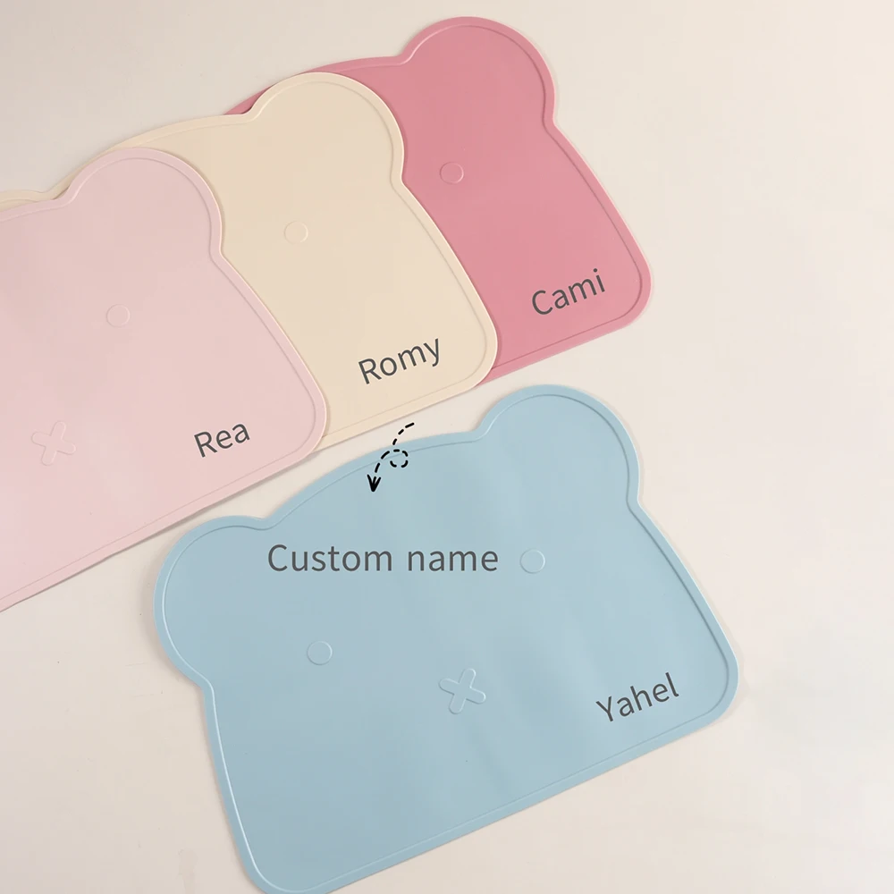 1pc Bear Shaped Custom Name Cartoon Placemat for Kids - Portable & Foldable Silicone Mat image 2