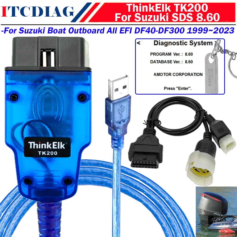 

ThinkElk TK200 Diagnostic Cable Adapter Kit Connectors for Suzuki SDS 8.60 Boat Outboard Diagnostic for All EFI DF40-DF300 Model