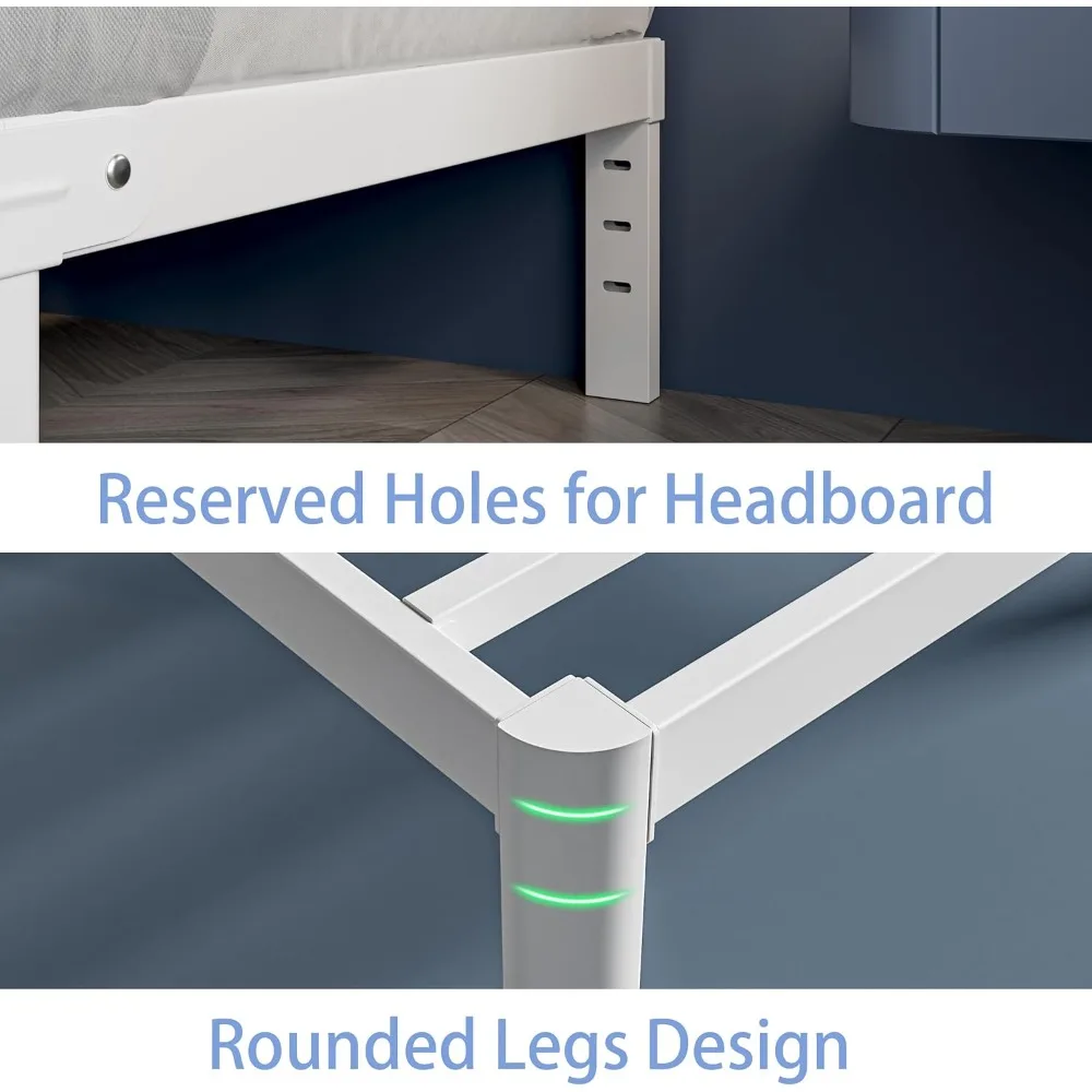 إطار سرير معدني أبيض بحجم كوين مع ارتفاع 12 بوصة، لا يتطلب صندوق زنبركي، هيكل فولاذي عالي التحمل يدعم ما يصل إلى 350