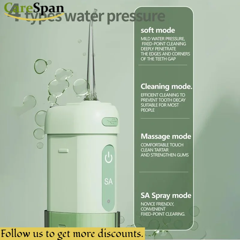 

Портативный электрический ирригатор для полости рта, 4 режима, для путешествий, 200 мл, для чистки брекетов, компактный, беспроводной, стоматологический спа-ирригатор, водный струйный очиститель для зубов