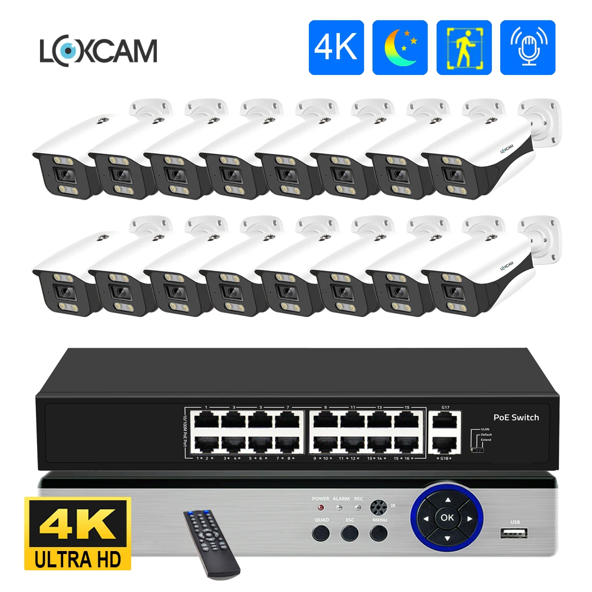 H.265 16CH 4K CCTV Security Camera System 5MP Outdoor Waterproof Colorful Night POE IP Camera Video Surveillance NVR Kit HDMI