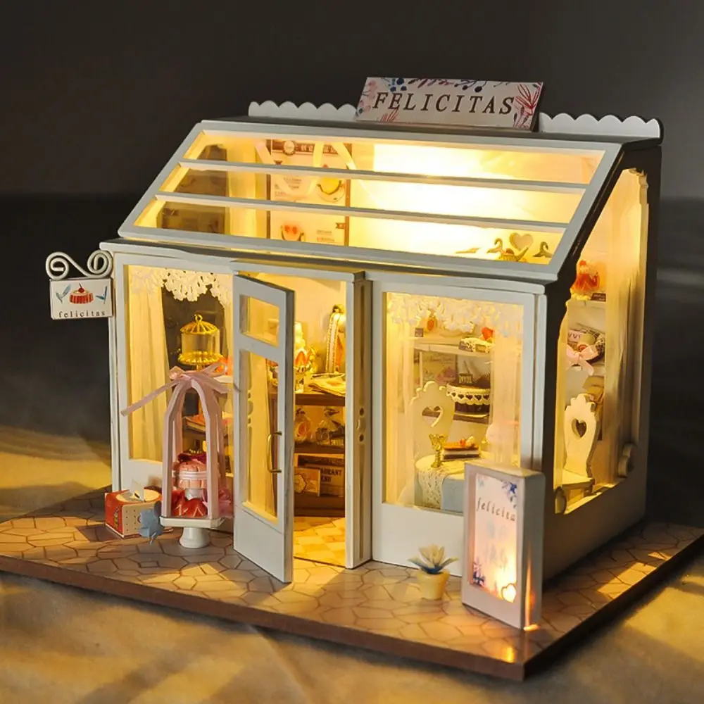 

Multicolor Handmade Assembly Shop Models Wood Japanese Sushi Miniature House Cake Flower Shop With Lights DIY Dollhouse