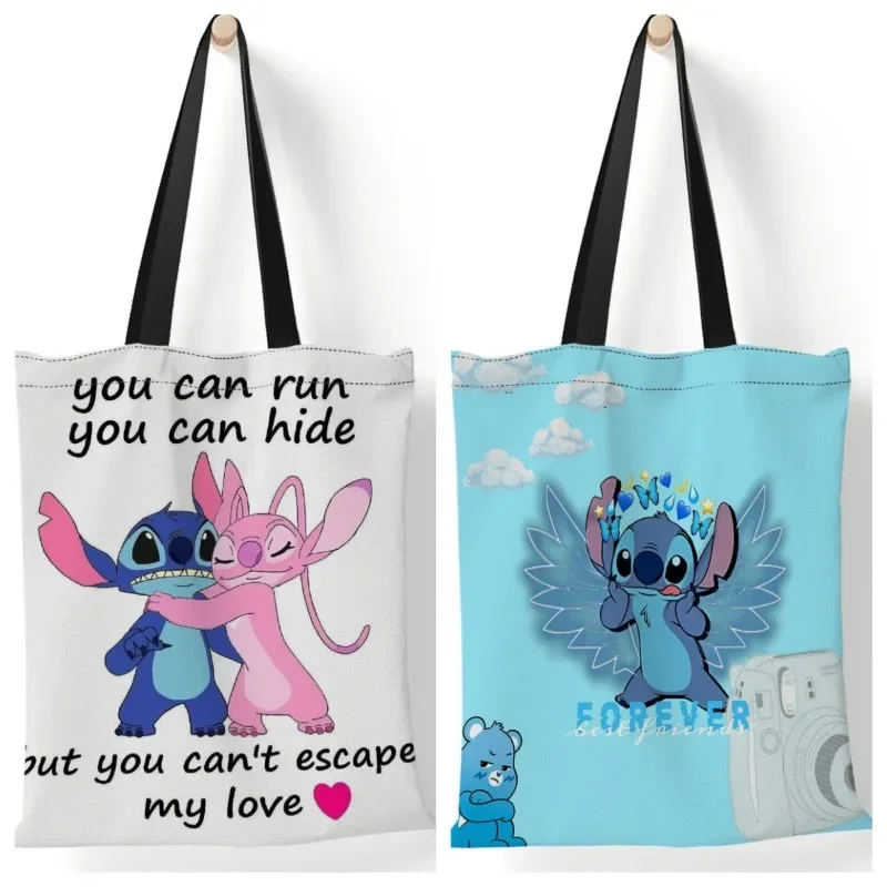 Disney Stitch Large Capacity Shopping Bags Tote Bags Anime Lilo and Stitch Women\'s Canvas Handbags  Girls Gifts  35x40cm