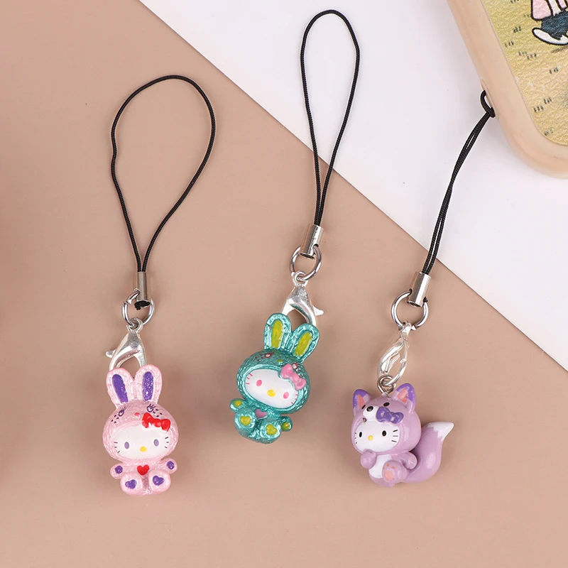 Kawaii Olá Kitty Cadeia Telefone, Sanrio KT Gato Pingente Charme, Doce Caso Fone De Ouvido, Corda Pendurada, Anti-Perdido Lanyard, Bag Decor